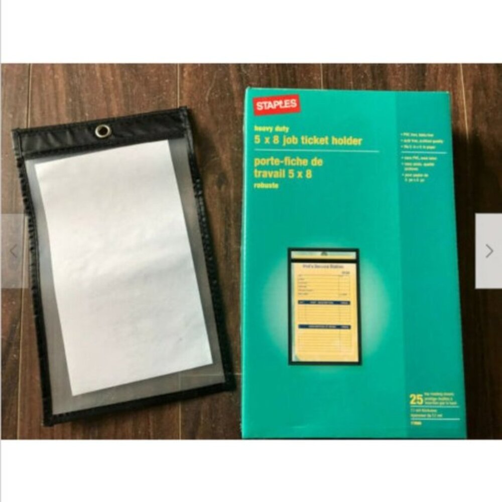 Staples Box of 25 Heavy Duty 5 x 8 Job Work Order Ticket Holder Top Loading